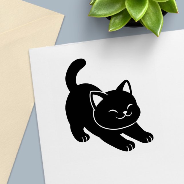 Sich streckende schwarze Katze Permastempel (Von Creator hochgeladen)