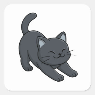 Sich streckende schwarze Katze Quadratischer Aufkleber
