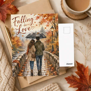 Sich Verlieben Romantische Herbstblätter Fallen Postkarte