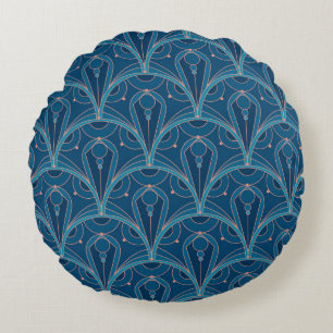 Sich wiederholendes geometrisches Art Deco-Muster Rundes Kissen