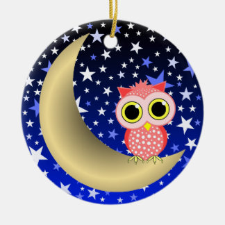 sichelförmiger Mond und Eule Keramikornament