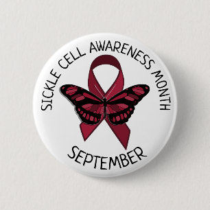 Sichelzellenbewusstsein Burgund Ribbon Button