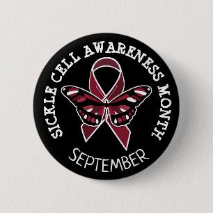 Sichelzellenbewusstsein Burgund Ribbon Button
