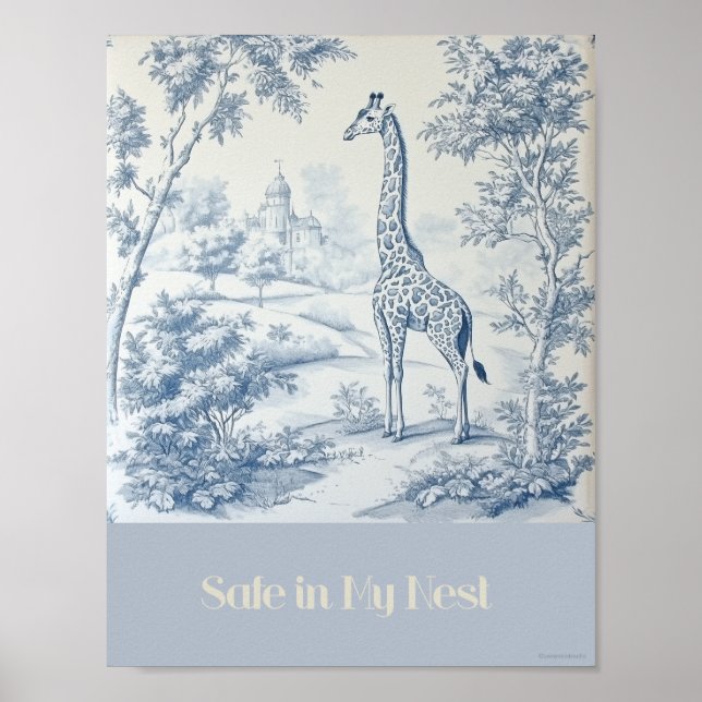 Sicher in meinem Nest Blue Giraffe Kinderzimmer Po Poster (Vorne)