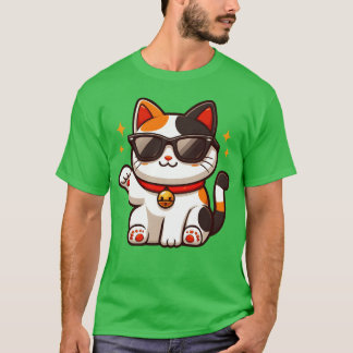Sichere Katze trägt Sonnenbrille und winkt Hallo T-Shirt