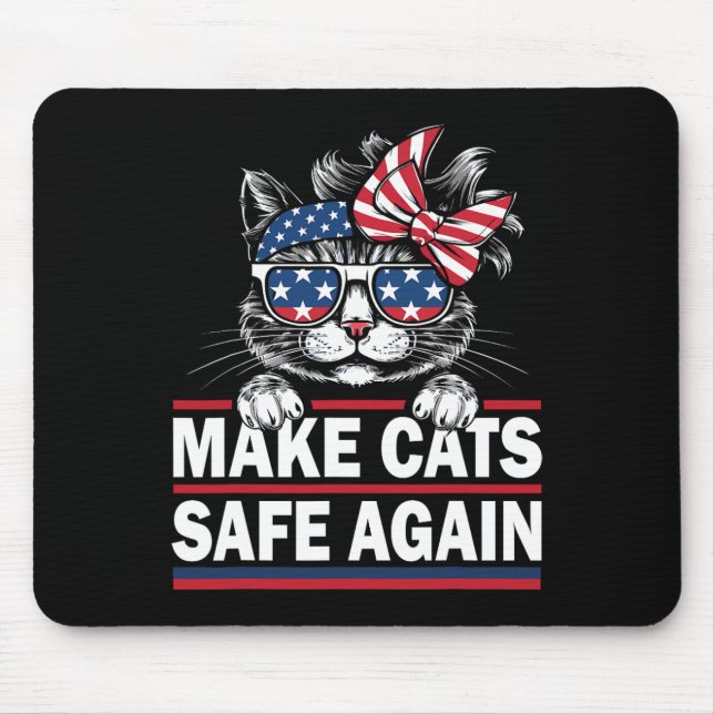 Sichere Katzen wieder Funny Cat Lover US Flag Mousepad (Vorne)