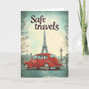 Sichere Reisen Retro Car Paris Feiertagskarte