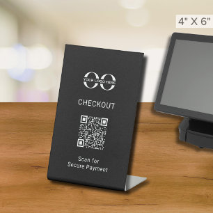 Sicherer Checkout-Tabletop-Sign mit QR-Code Sockelschild