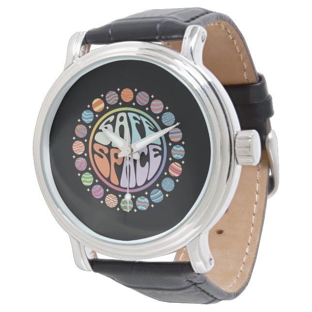 Sicherer Platz LGBTQ-freundlicher Pride-Support Armbanduhr (Schrägansicht)