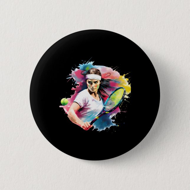 Sicherer Tennis-Slice – Weibliche Athletin in Akti Button (Vorderseite)