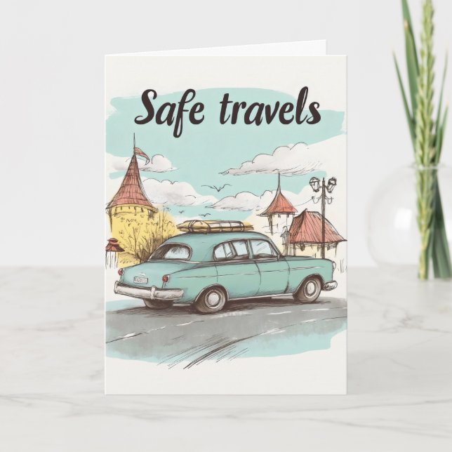 Sicheres Retro-Auto Feiertagskarte (Vorderseite)