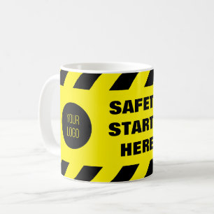 Sicherheit beginnt hier Gelb Schwarz Arbeitsplatzs Kaffeetasse