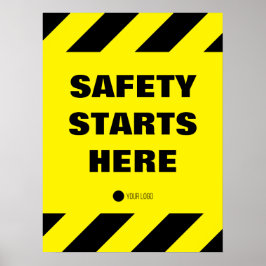 Sicherheit beginnt hier mit einem gelben schwarzen poster
