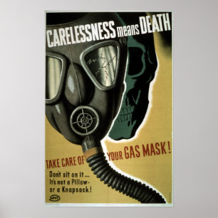 Sicherheit der Gasmaske im Vintagen Zweiten Weltkr Poster