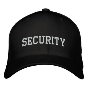 Sicherheit gestickt im Weiß auf schwarzem cap hat Bestickte Kappe