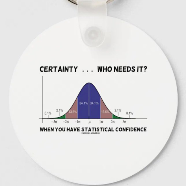 Sicherheit ... Wer braucht es? Wenn Sie einen Staa Schlüsselanhänger (Bell curve humor keychain for anyone with statistical confidence!)