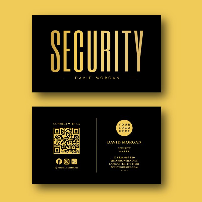 Sicherheits-QR-Code-Logo Schwarz und Gold Visitenkarte (Von Creator hochgeladen)