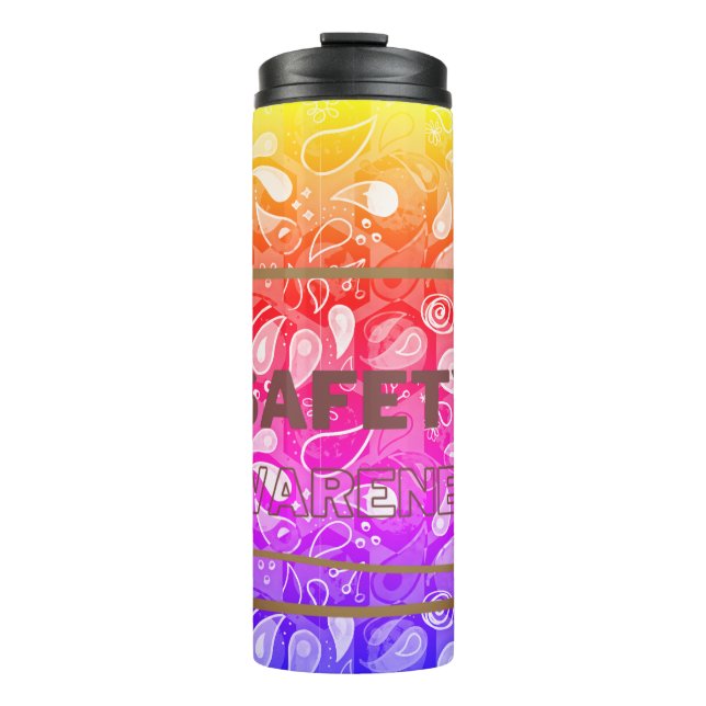 Sicherheitsbewusstsein Roter Text Gelbe Grenze Sic Thermosbecher (Vorderseite)