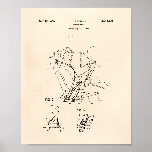 Sicherheitsgürtel 1962 Patent Art Old Peper Poster (Vorne)