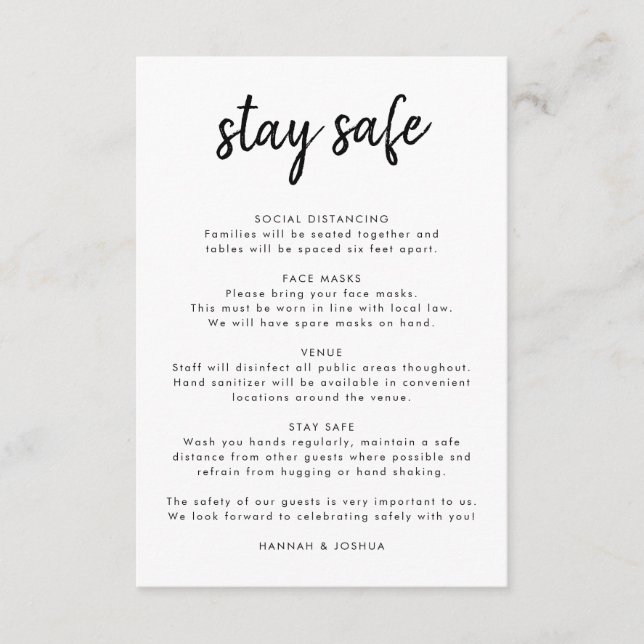 Sicherheitsmaßnahmen | Covid-19 Moderne Script Wed Begleitkarte (Vorderseite)