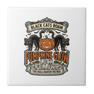 Sicherheitswache-Halloween-Shirt mit schwarzen Kat Fliese