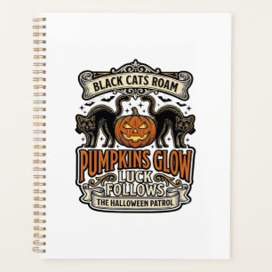 Sicherheitswache-Halloween-Shirt mit schwarzen Kat Planer