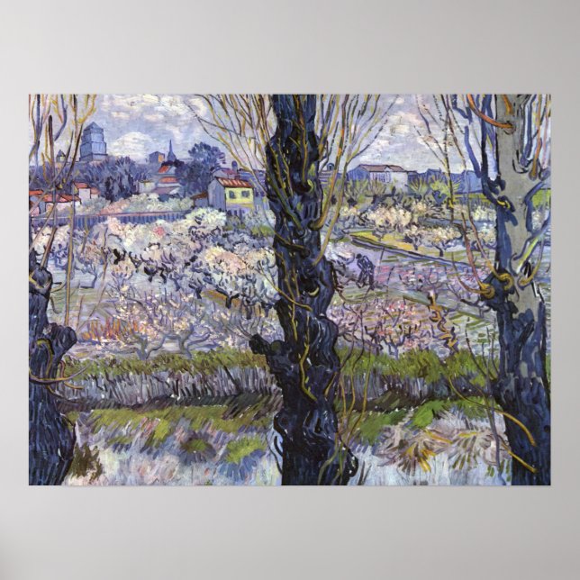 Sicht auf Arles, blühende Orchideen von van Gogh Poster (Vorne)