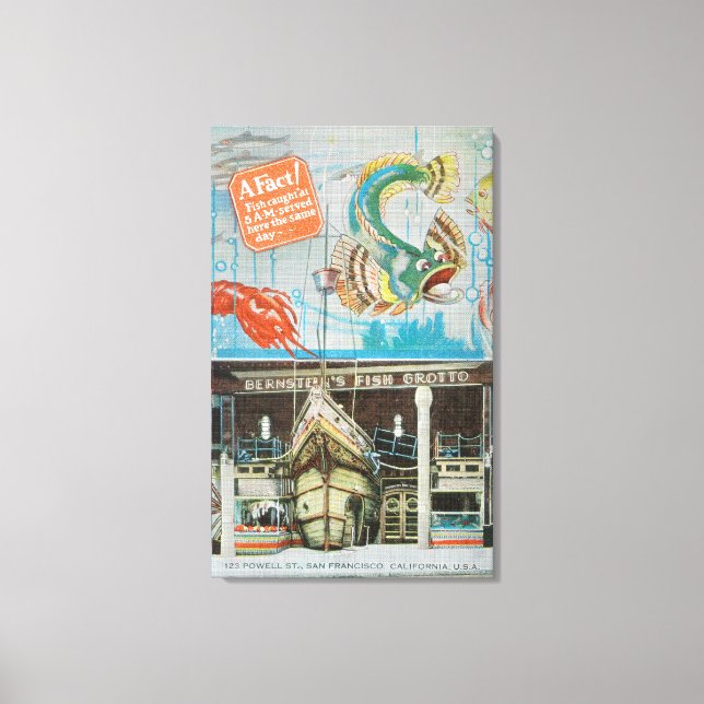 Sicht auf Bernsteins Fischgrotte mit Fisch Leinwanddruck (Vorderseite)