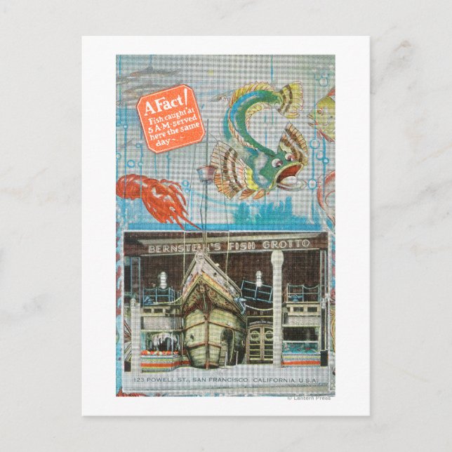 Sicht auf Bernsteins Fischgrotte mit Fisch Postkarte (Vorderseite)