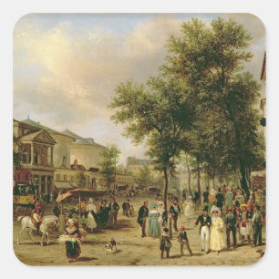 Sicht auf den Boulevard Montmartre, Paris, 1830 Quadratischer Aufkleber
