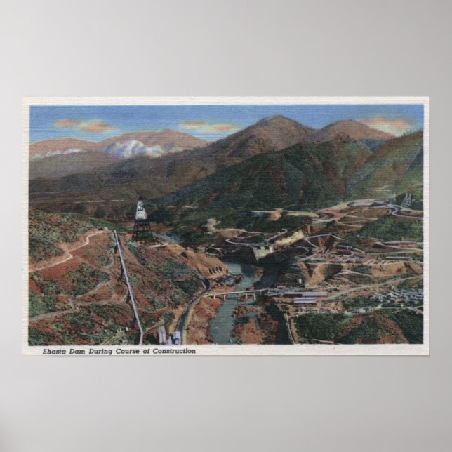 Sicht auf den Staudamm während der Bauarbeiten Poster (Vorne)