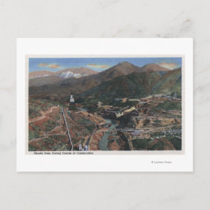 Sicht auf den Staudamm während der Bauarbeiten Postkarte