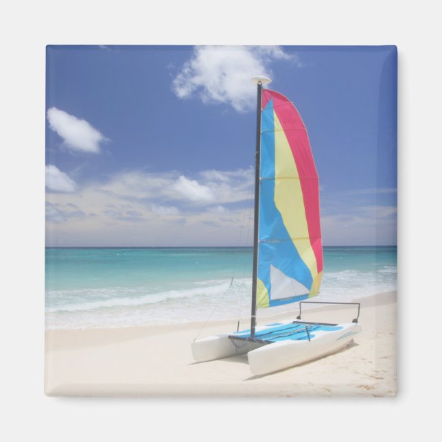 Sicht auf den Strand mit Segelboot Magnet (Vorne)
