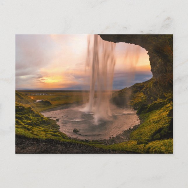 Sicht auf den Wasserfall von Island Seljalandsfoss Postkarte (Vorderseite)