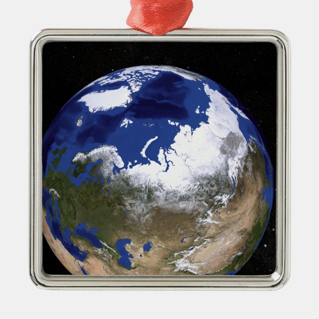 Sicht auf die Erde mit dem arktischen Raum Silbernes Ornament (Vorne)