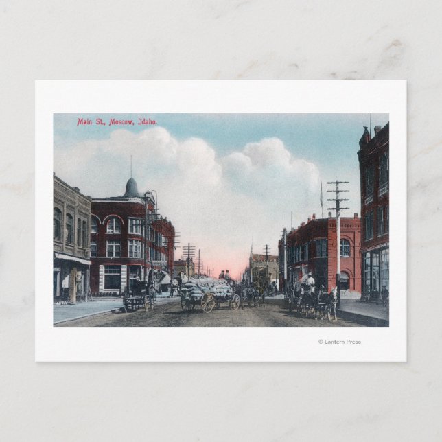 Sicht auf die Hauptstraße und die Pferdewagen Postkarte (Vorderseite)