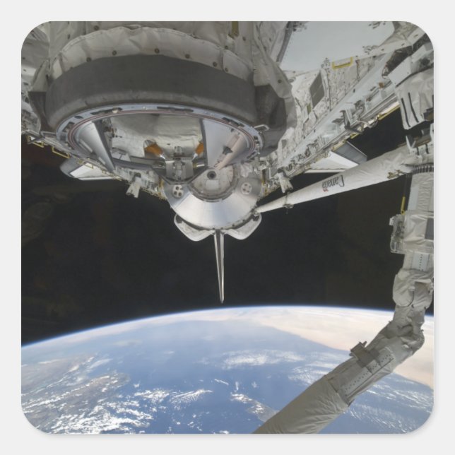 Sicht auf die Raumfähre-Entdeckung Quadratischer Aufkleber (Vorderseite)