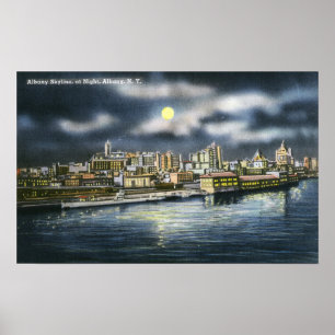 Sicht auf die Skyline von Albany in der Nacht Poster