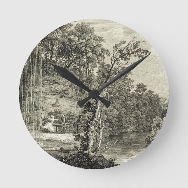 Sicht auf die versteinernde Feder, die gemeinhin a Runde Wanduhr (Vorderseite)