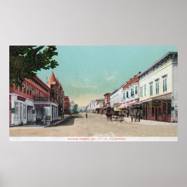 Sicht auf die Vierte Straße, San Rafael, CA Poster (Vorne)