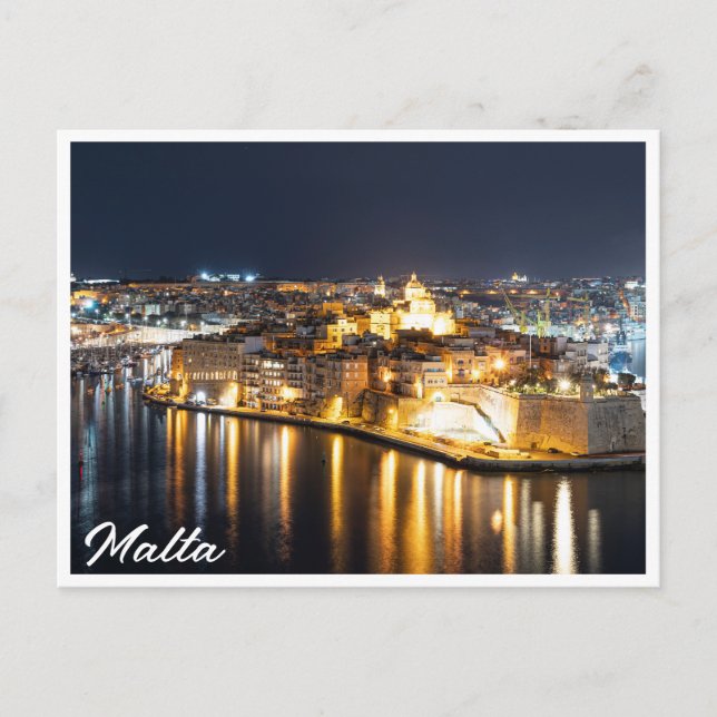 Sicht auf drei Städte in Malta nachts Postkarte (Vorderseite)