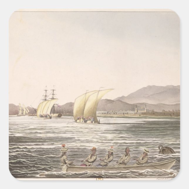 Sicht auf Manila, Philippinen, 1826 Quadratischer Aufkleber (Vorderseite)