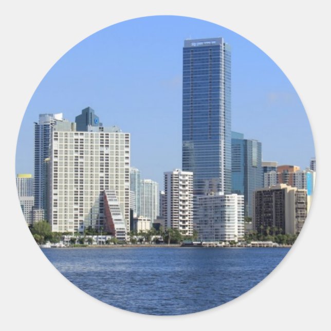 Sicht auf Miami Skyline Runder Aufkleber (Vorderseite)