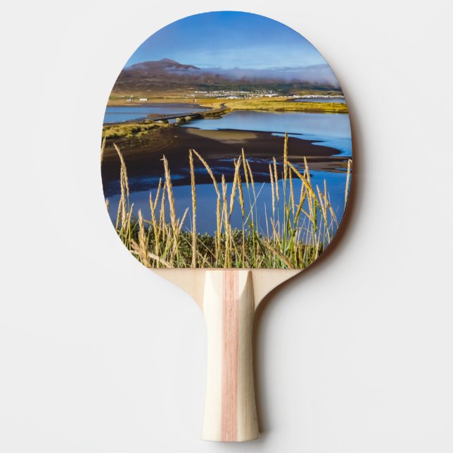 Sicht auf Saudarkrokur und Skagafjordur, Island Tischtennis Schläger (Rückseite)