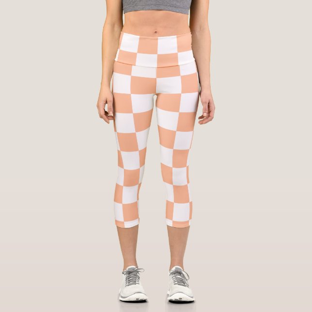 Sichtbare Quadrate pfirsich und weißes geometrisch Capri Leggings (Vorderseite)