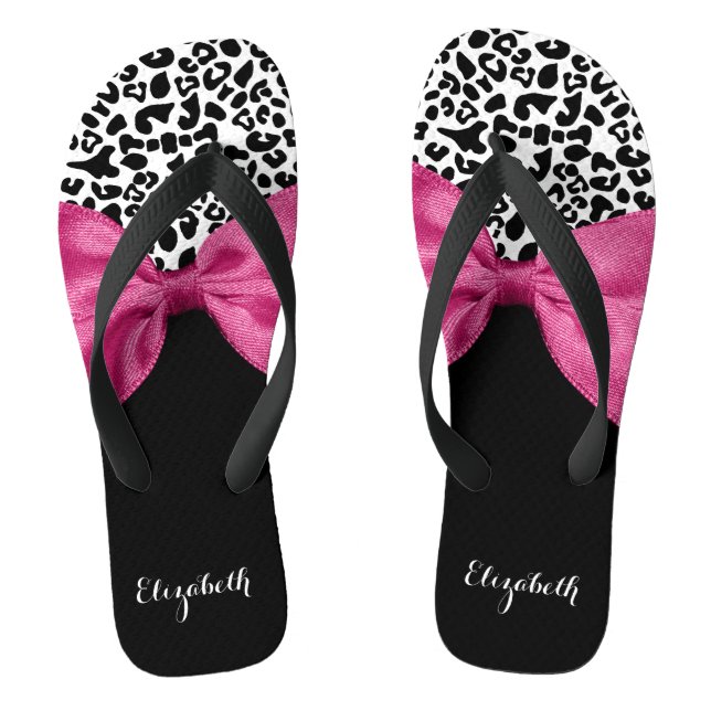 Sichtbarer dunkelrosa Glattleopard-Druck mit Name Flip Flops (Fußbett)