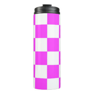 Sichtbarer Fliesenhintergrund Weiß und Pinka Thermosbecher