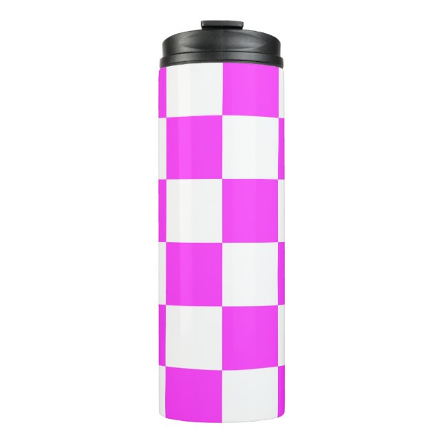 Sichtbarer Fliesenhintergrund Weiß und Pinka Thermosbecher (Vorderseite)