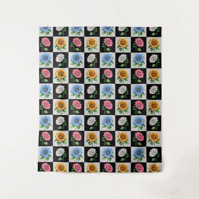 Sichtbares mehrfarbiges Blumendesign Wandteppich (Vorderseite)