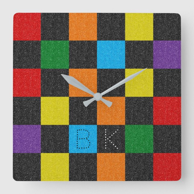 Sichtbares Muster-Rainbow-LGBTQ-Monogramm Quadratische Wanduhr (Vorderseite)